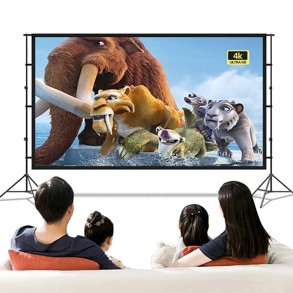 شاشة العرض مع Stand Home Theatre 100 120 150 بوصة شاشة الإسقاط عالية الدقة مع حقيبة حمل لـ 4K Projector Camping في الهواء الطلق