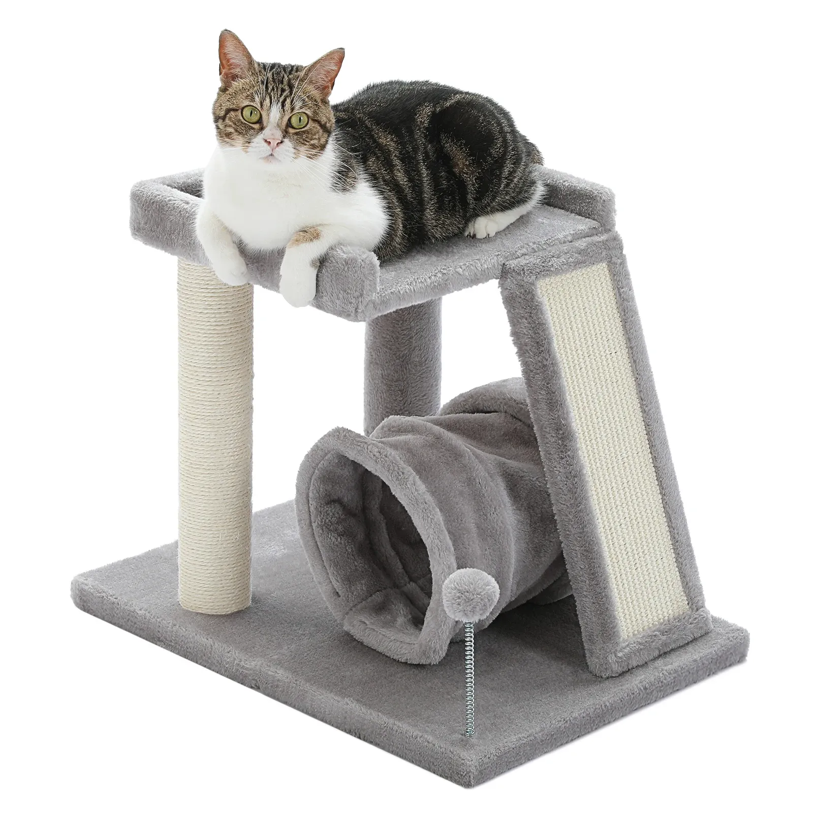 Scratchers Small Cat Tree with Cat Play Tunnel Cat Tower Cat Scratching Post with Large Top Cat Perch and Scratching Board for Indoor Cats