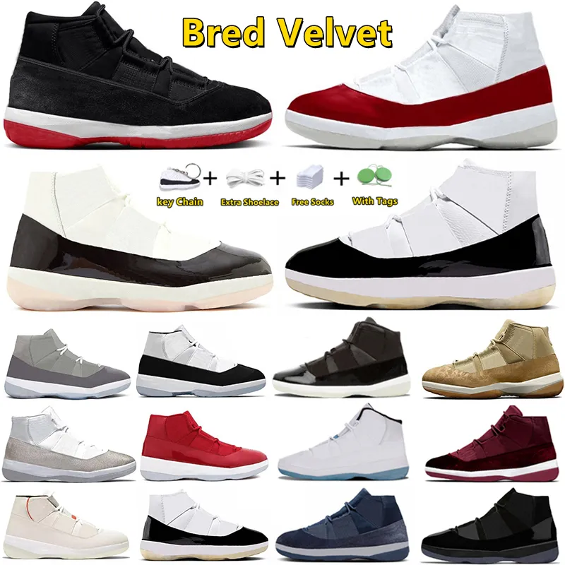 11 11s Basketbalschoenen Bred Velvet Gratitude Napolitaans Cool Grijs Kersen Wit Roze Gamma Blauwe Pet en Jurk Bred UNC Space Jam laag Heren Dames Sportschoenen GAI