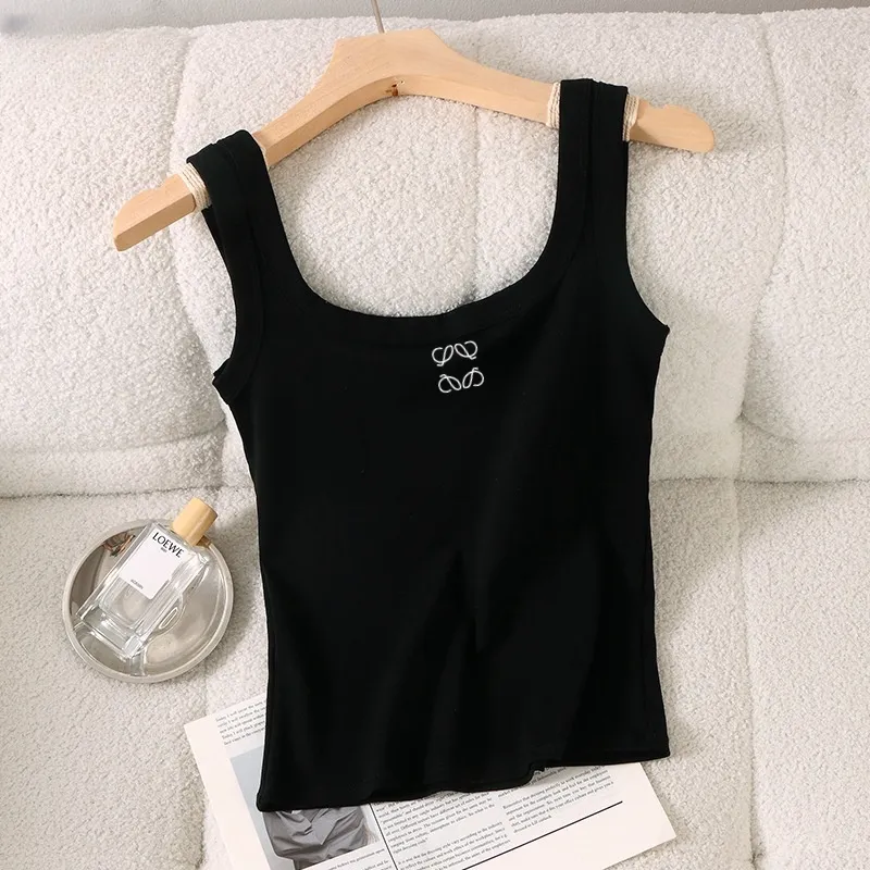 Womens Loewe Tank Top Designer Summer Slim Loewe ärmlös Vest Camis Croptop Outwear Elastic Sports Sticked Tanks Loewe ärmlösa skjortor 8200