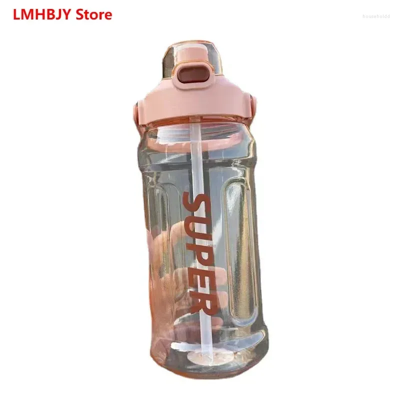 Vattenflaskor 2000 ml Graderad kopp stor kapacitet Straw Running Sports Bottle Men's and Women's Outdoor Fitness
