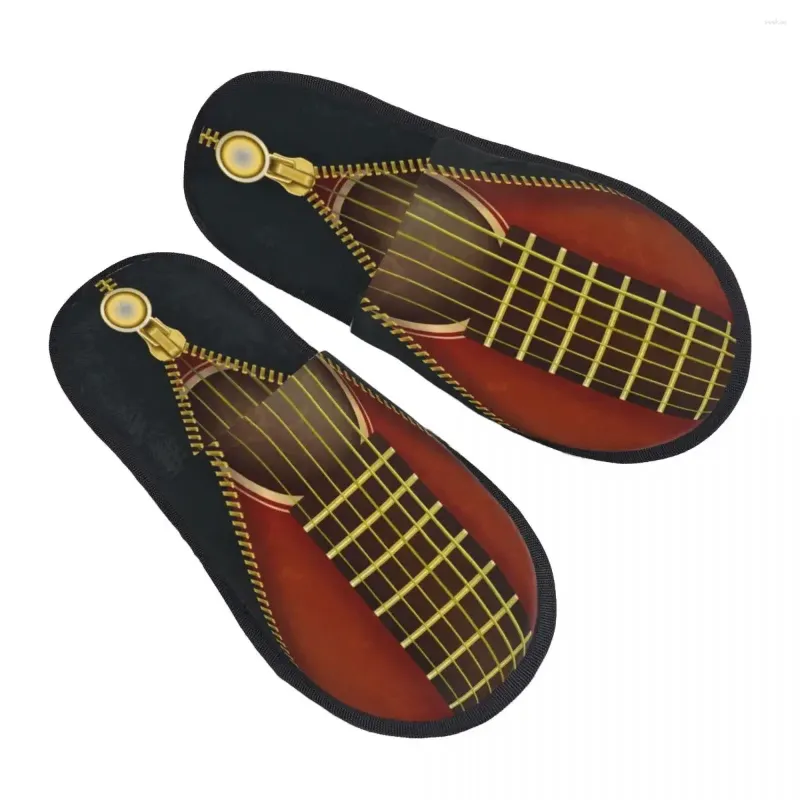 Slippers abstracte muziek vintage gitaar en open ritssluiting pantoffel voor dames heren pluizig winter warm binnen