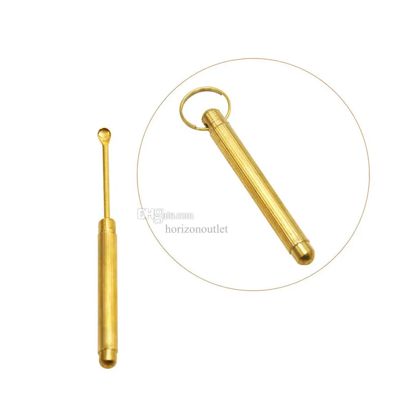 Metall Snuff Tobacco Pipe Shovel Key Chain Pocket Size Hot Gold Brass Snuff Spoon Sniffer Snorter Metal Dabber Dab Tool New