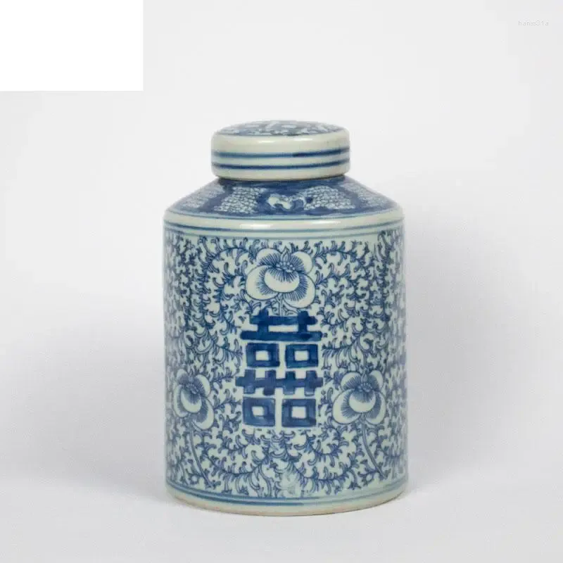 Bouteilles rondes théière avec bonheur Jingdezhen pot de gingembre en porcelaine bleue et blanche Collection Antique en céramique