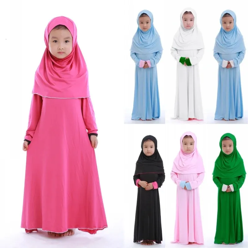 Muslimska barn flickor bönklänning hijab abaya mantel arab dubai barn ramadan kaftan huvudduk islamisk eid party klänning 240229