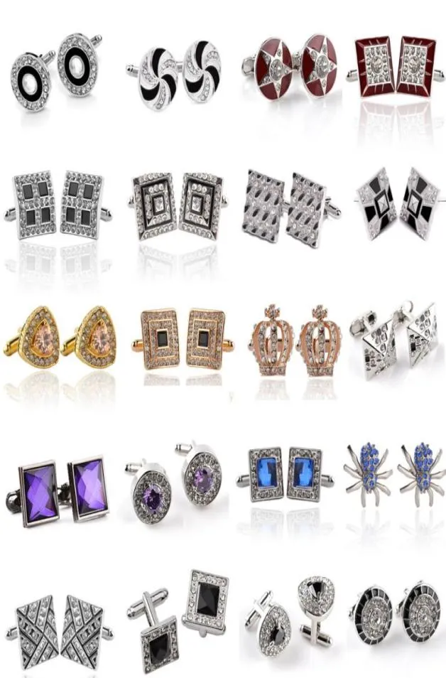 패션 프랑스 남자 커프 단추 디자이너 Crystal Cuff Links Shell Rhinestone Silver Black Gold 도금 에나멜 비즈니스 합금 셔츠 Cuff2536546