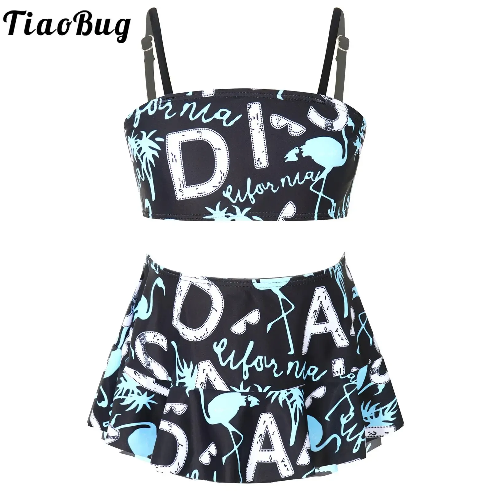 Badmode Kinderen Bikini's Jarretel Tube Top Rok En Slipje Drie Delig Pak Meisjes Beachwear Letter Print Kinderen Zwemmen Badpak