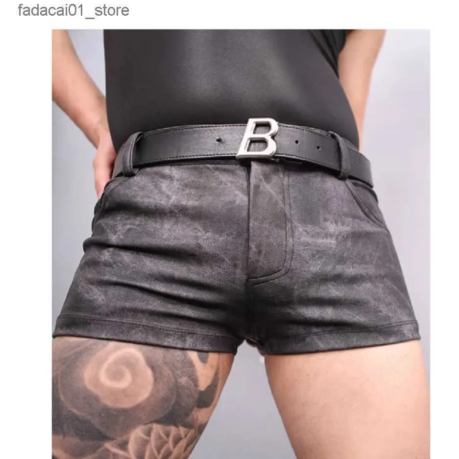 Pantalones cortos para hombre estilo coreano con textura PU pantalones cortos de boxeo informales finos para hombre.los Jeans Son Muy Ajustados y Bien Hechos Q240229