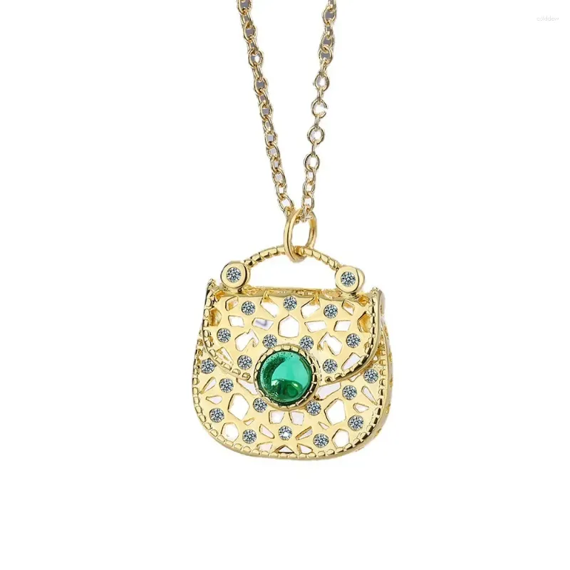 Pendant Necklaces DIWENFU 14K Gold Color Necklace Bag Shape For Women Fine Genuine 14 K Bizuteria Gemstone Collares Mujer Box