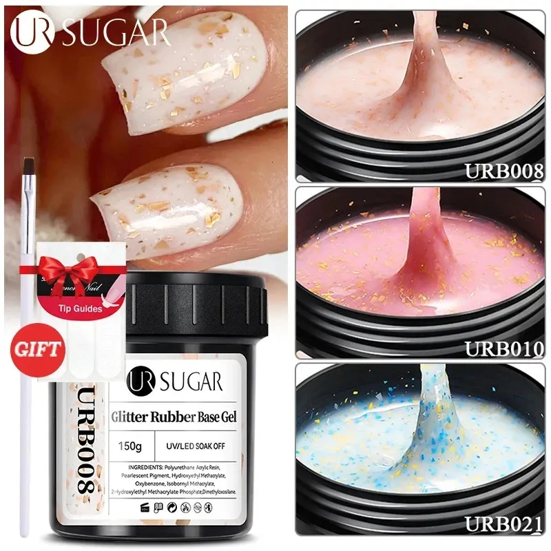 UR SUGAR 150g Gold Glitter Rubber Base Gel Refill Package Milky Jelly White Selfleveling Nail Art Soak Off UV LED Manicure 240219