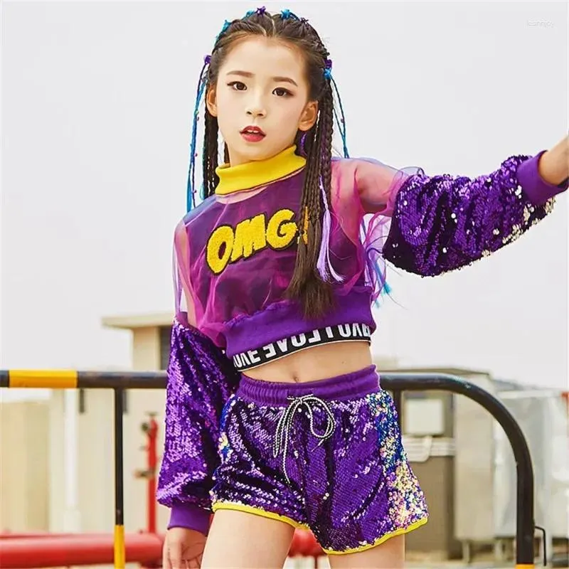 Stage Wear Trendy 3-piece Girl Jazz Dance Costume Children's Street Glitter