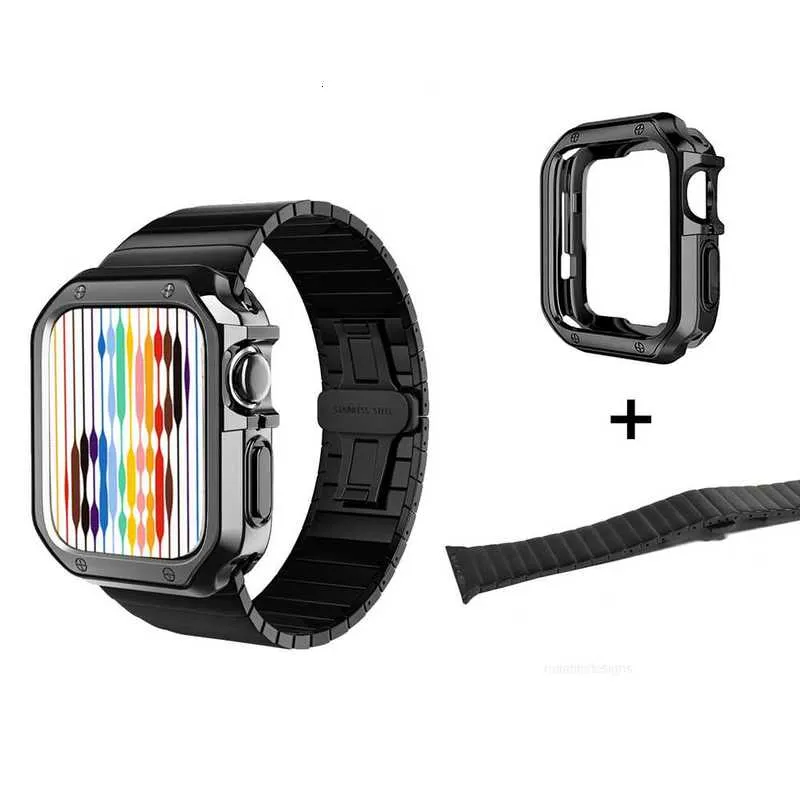 Étui de protection de concepteur Housse de protection en TPU pour bracelets en acier inoxydable Kit de bandes de maillons Fermoir papillon Bracelet de chaîne pour Apple Watch 3 4 5 6 7 8 Ultra 49 45 44