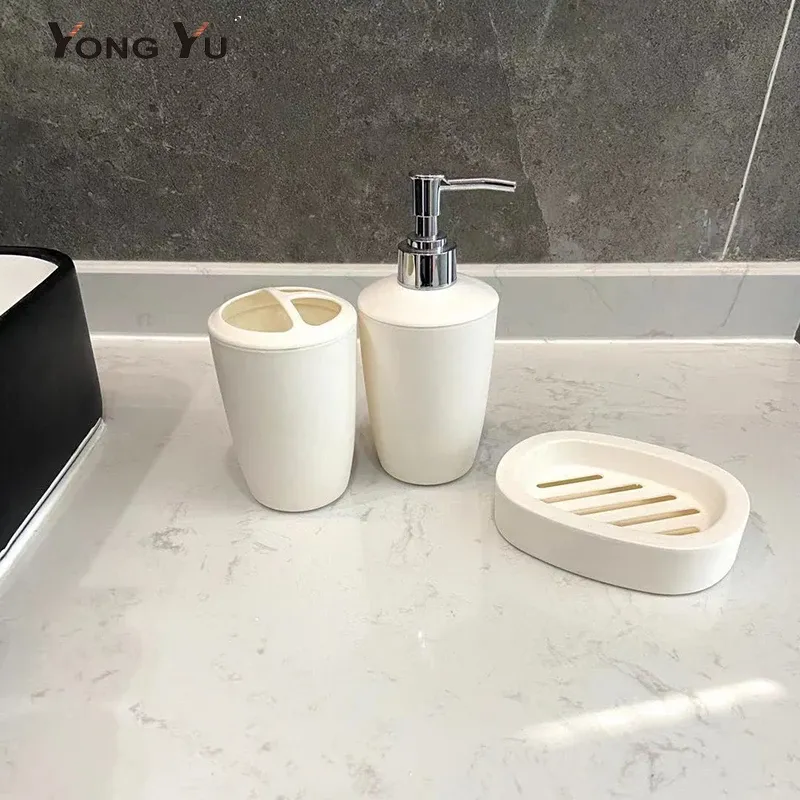 Suportes de plástico acessórios do banheiro conjunto 3 pçs/set incluem dispensador sabão escova de dentes titular caixa sabão banheiro conjunto essencial