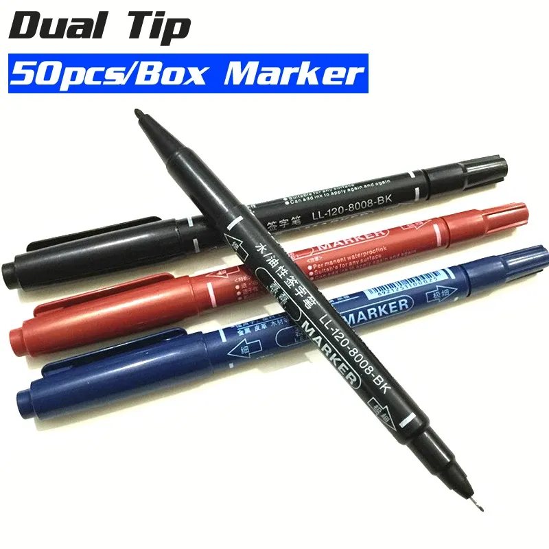 Markers 50 stks Permanente Marker Pen Set Dual Fineliner Vette Markers Zwart Blauw Rode Verf Schets voor Tekening Whiteboard Marker Pen