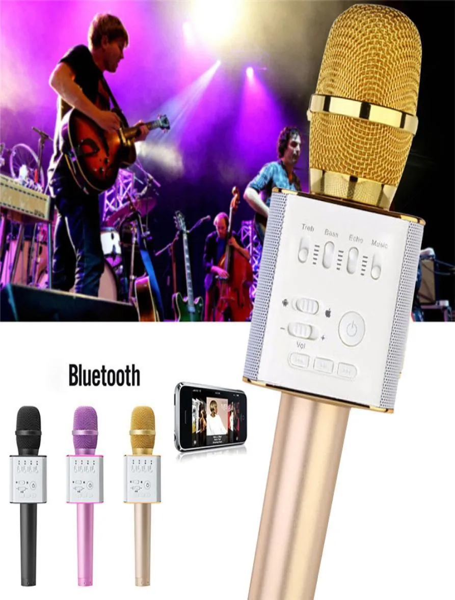 Q9 Bluetooth Wireless Microphone Handheld With Speaker Mic Karaoke Singing Record Player KTV för iPhone 7 Plus Samsung med Packag4209652