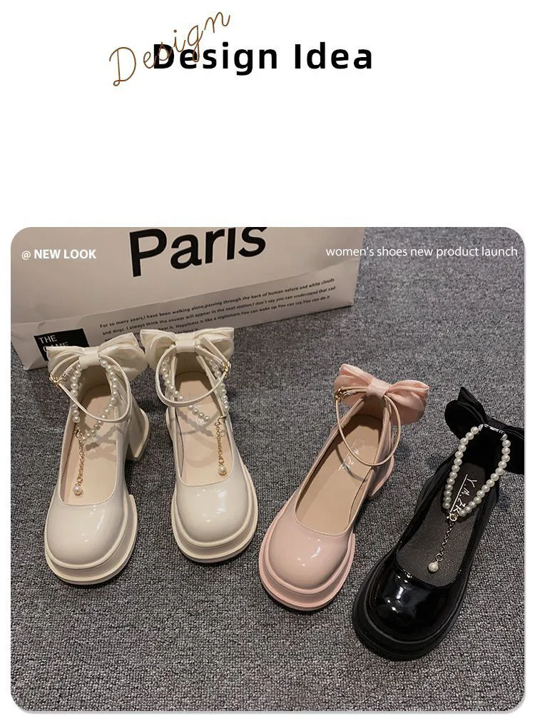 Hoge hak kleine leren voor vrouwen 2024 Nieuwe dubbele bandketting Lente- en herfstseizoenrok met 7CM Mary Jane-schoenen_voghion.com