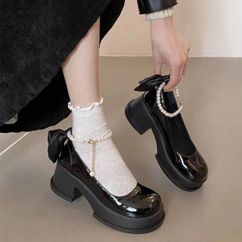 Hoge hak kleine leren voor vrouwen 2024 Nieuwe dubbele bandketting Lente- en herfstseizoenrok met 7CM Mary Jane-schoenen_voghion.com