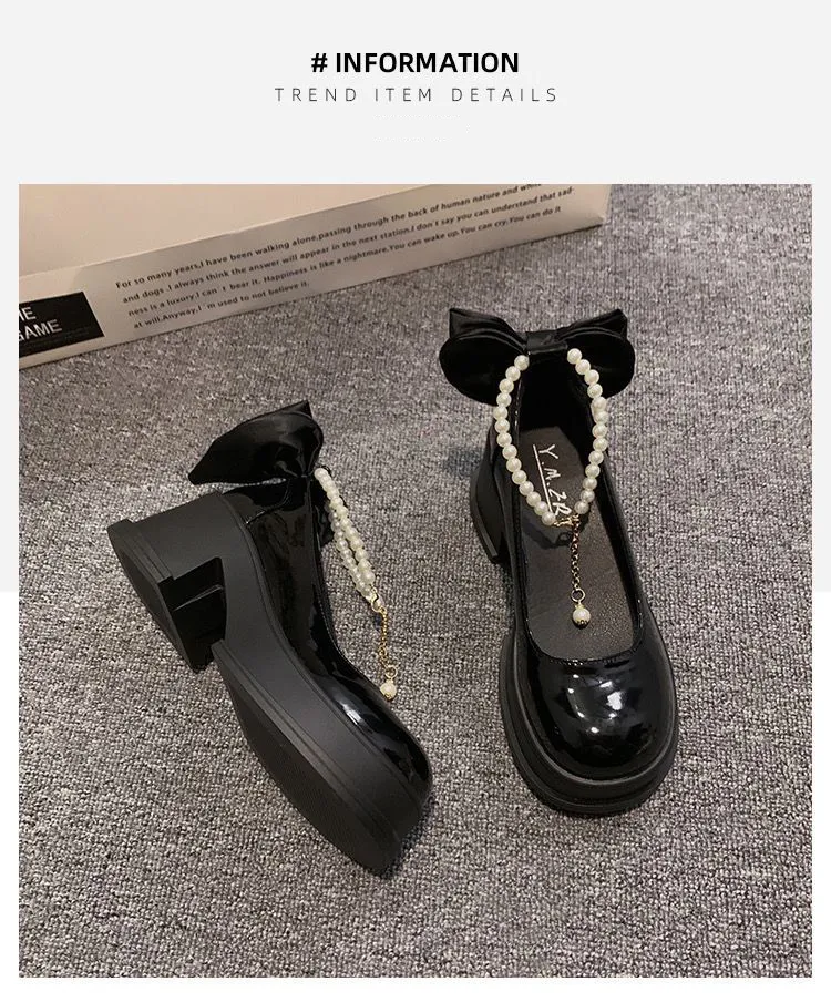 Hoge hak kleine leren voor vrouwen 2024 Nieuwe dubbele bandketting Lente- en herfstseizoenrok met 7CM Mary Jane-schoenen_voghion.com