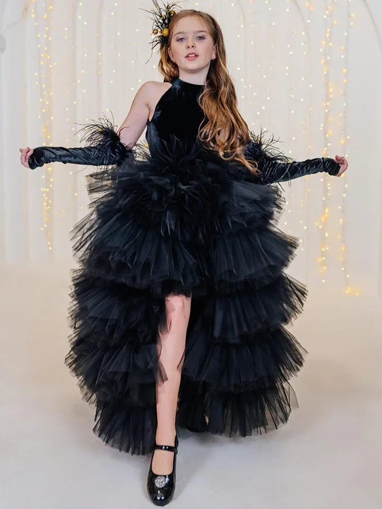 Childrens black feather lace dress with asymmetrical hemline for Easter and christening from Dhgate Flower Girls' Dresses - price 326.82 Childrens black feather lace dress with asymmetrical hemline for Easter and christening from Dhgate Flower Girls' Dresses - price 326.82