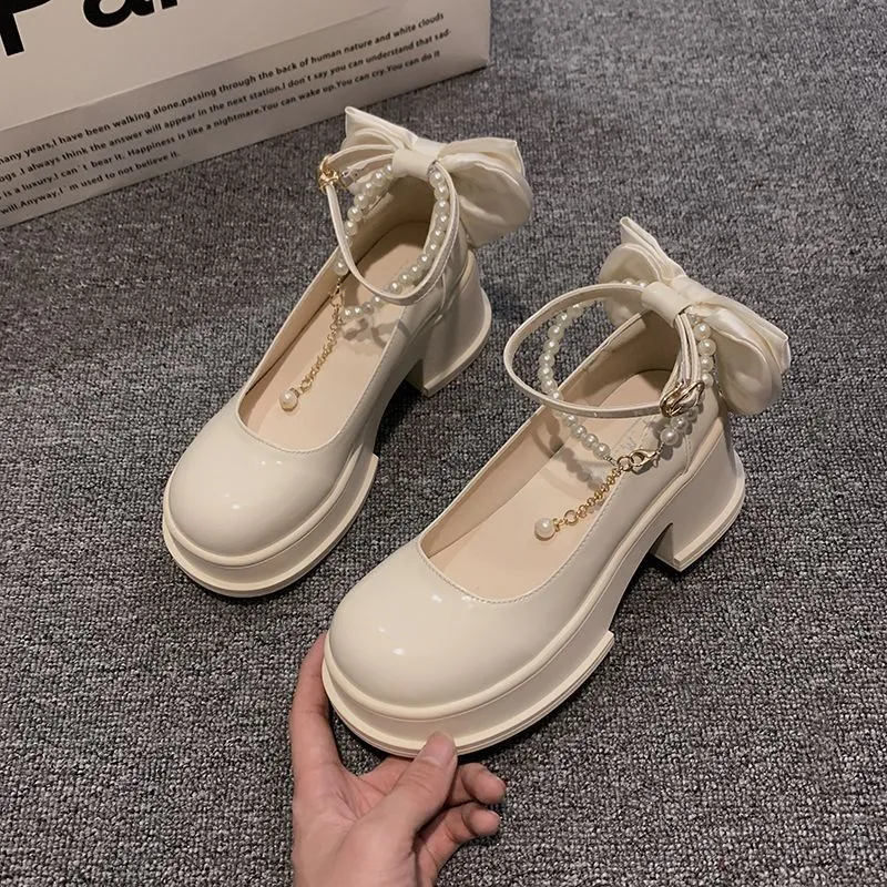 Hoge hak kleine leren voor vrouwen 2024 Nieuwe dubbele bandketting Lente- en herfstseizoenrok met 7CM Mary Jane-schoenen_voghion.com