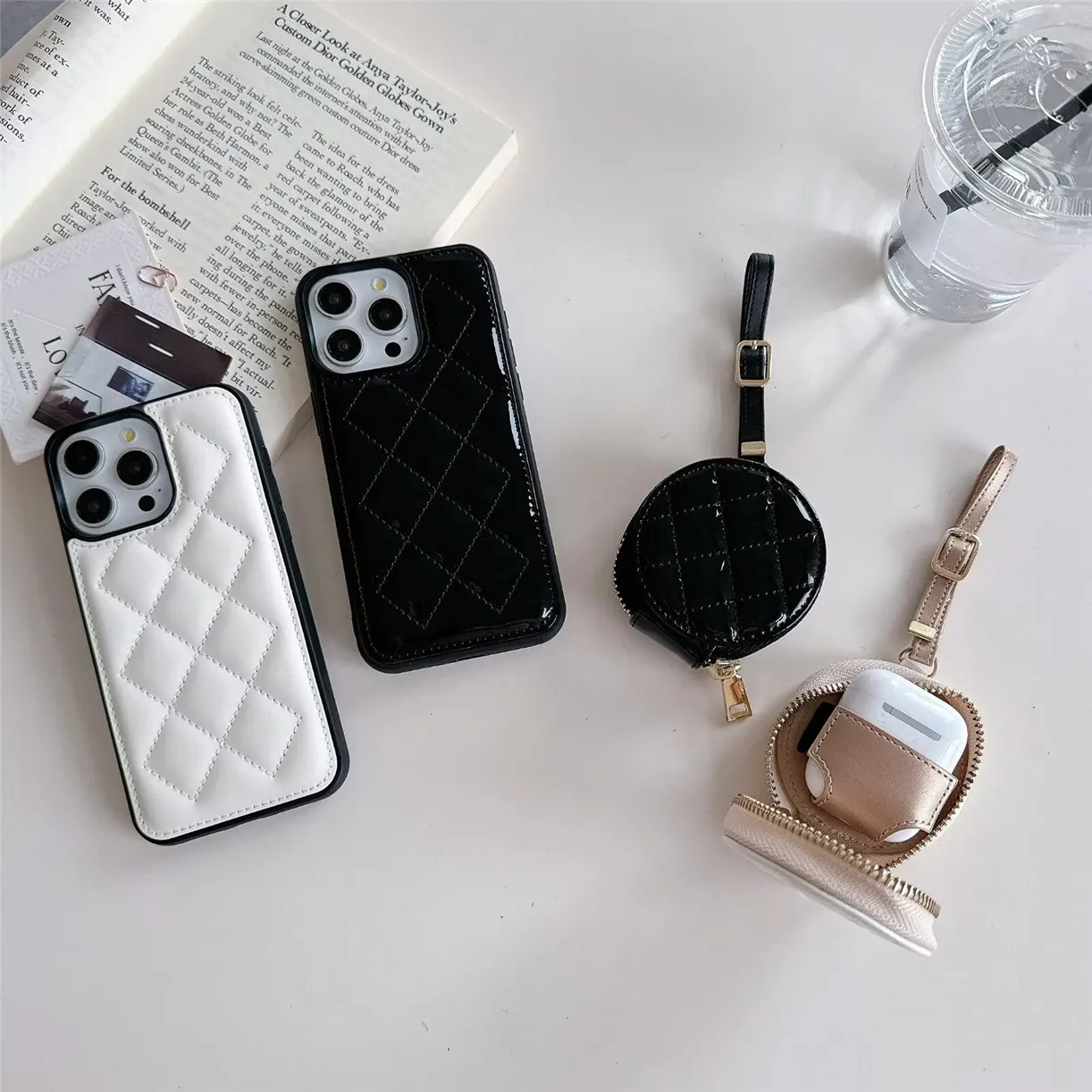 Luxury Genuine Leather Phone Case with Keychain for iPhone and Air pods Pro - Main Image