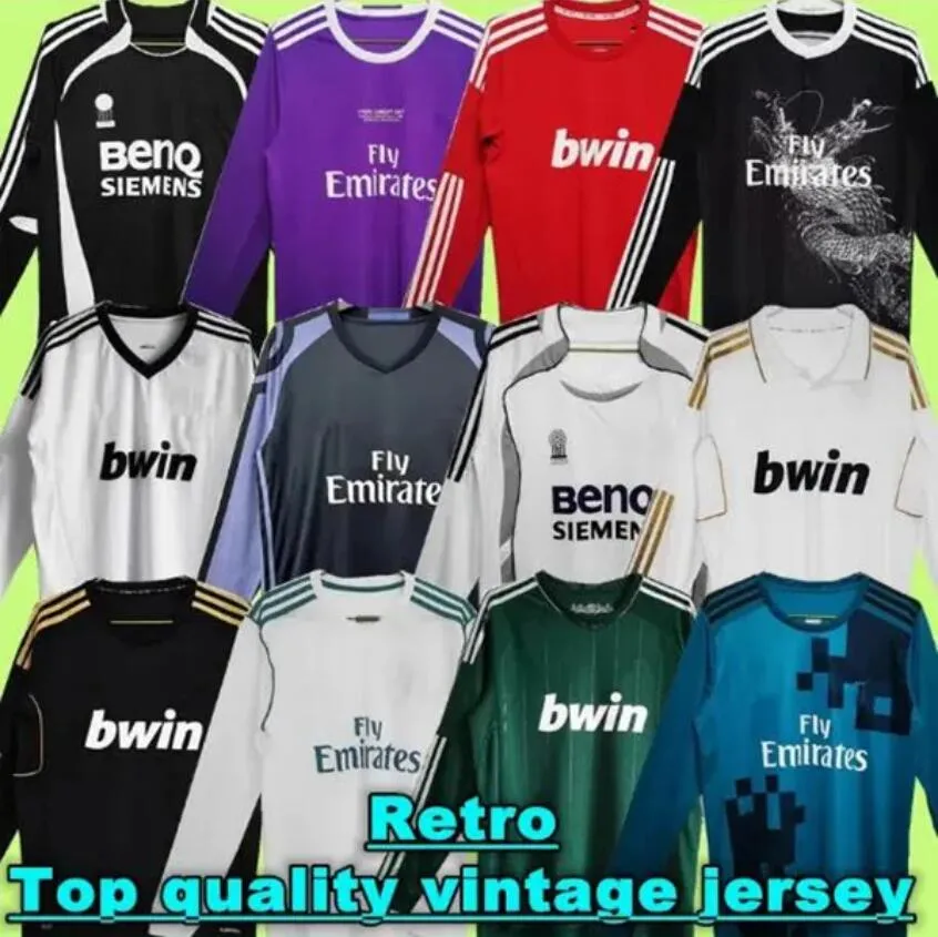 99 01 09 10 Real Madrid Retro Futbol Formaları Uzun Kollu Futbol Gömlek Kaka Ronaldo Guti Benzema Seedorf Carlos 11 13 14 15 16 17 18 Zidan Raul Vintage Figo