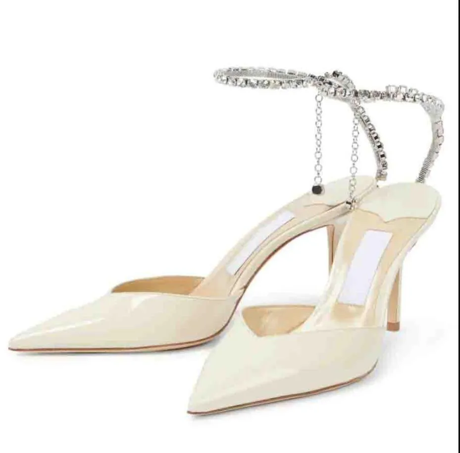 SAEDA White Satin High Heel Brides Dress Josef Seibel Shoes With Pointed Toe And Crystal