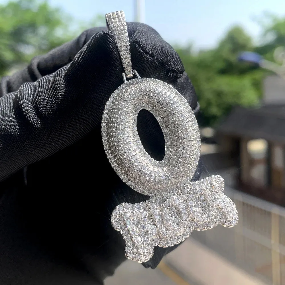 Iced Out Block Letter Necklace Gold Plated CZ Micro Pave Hip