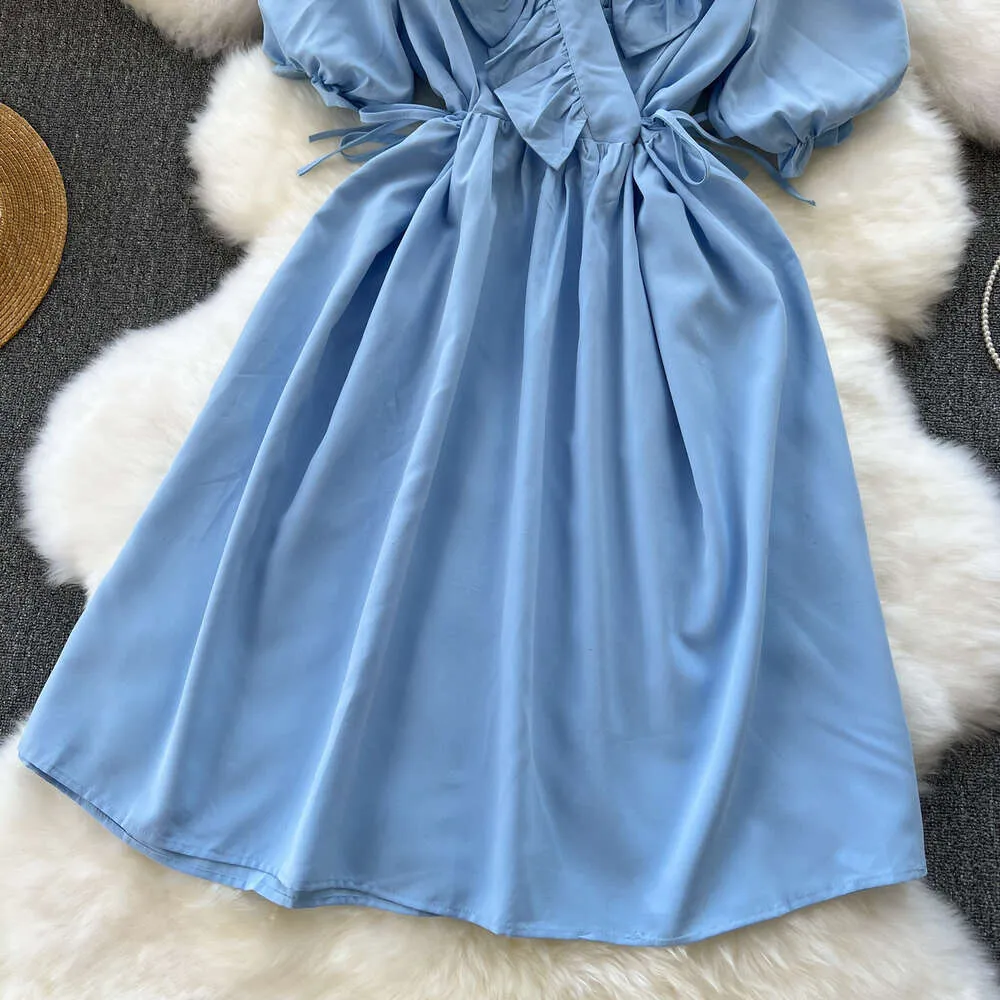 blue dress motel rocks Amulet Shirred Long Dress for Women, Spring, Summer, Autumn, Korean Fa main image 1