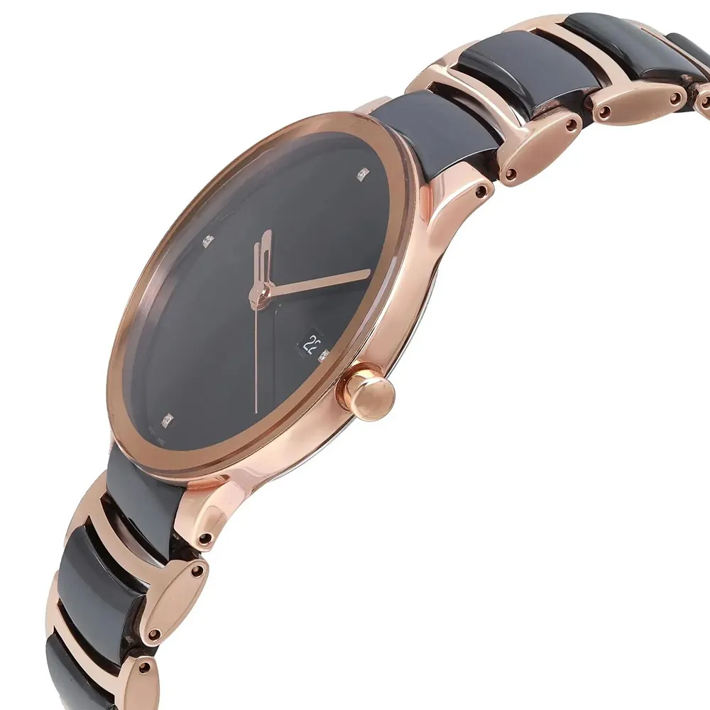 Rad Centrix Quartz Movement Watch R30554712 High Quality Date Ceramic Rose Gold Steel Black Diamond Dial Luxury Womens fashion Watches