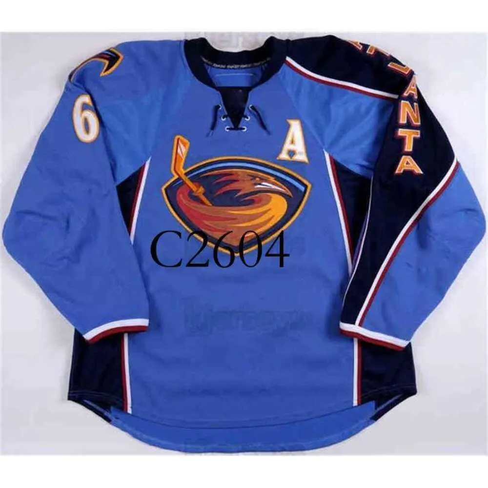 GC2604 Men s Vintage Atlanta Thrashers Jerseys Game Worn Jersey17 Ilya Kovalchuk 36 Eric Boulton 6 Ron Hainsey 7 Mark Popovic Jersey Blue Hockey