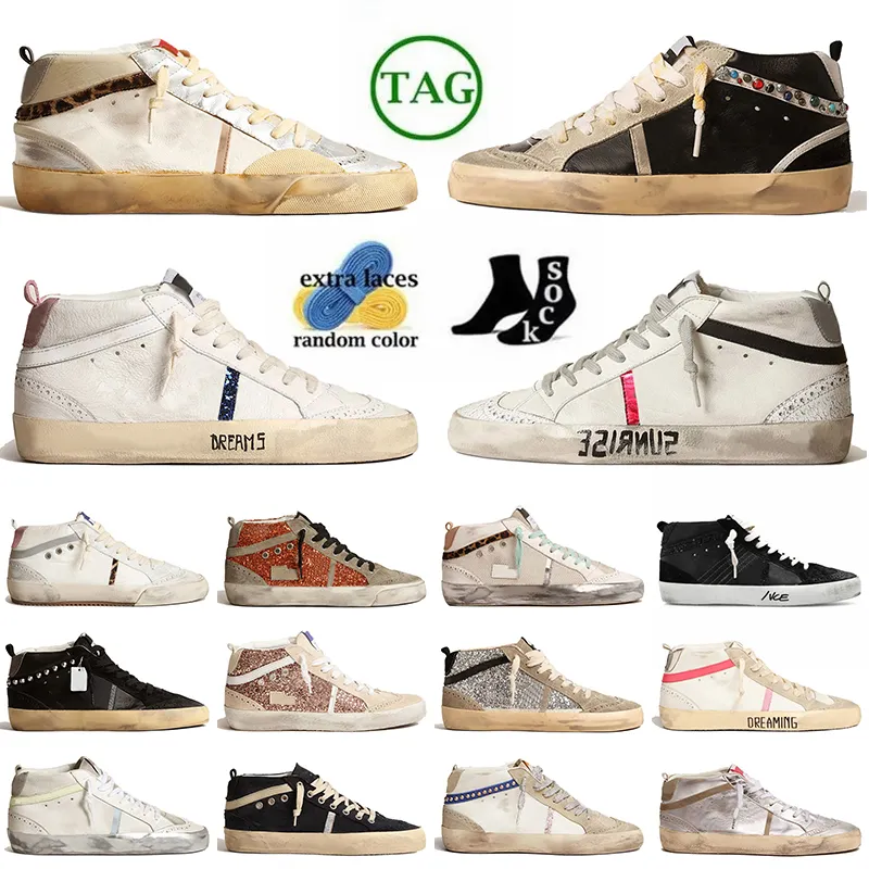 Wholesale Womens Mens Suede Leather Glitter Designer Casual Mid Star Shoes  Luxury Italy Brand Handmade Golden Goosee Sneakers Platform Outdoor Sports 