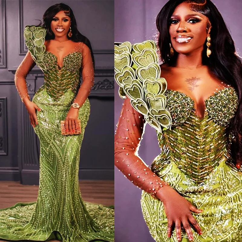 green dress vest womens Green Sequin Bias Illusion Cutout Mermaid Prom Dress main image 1