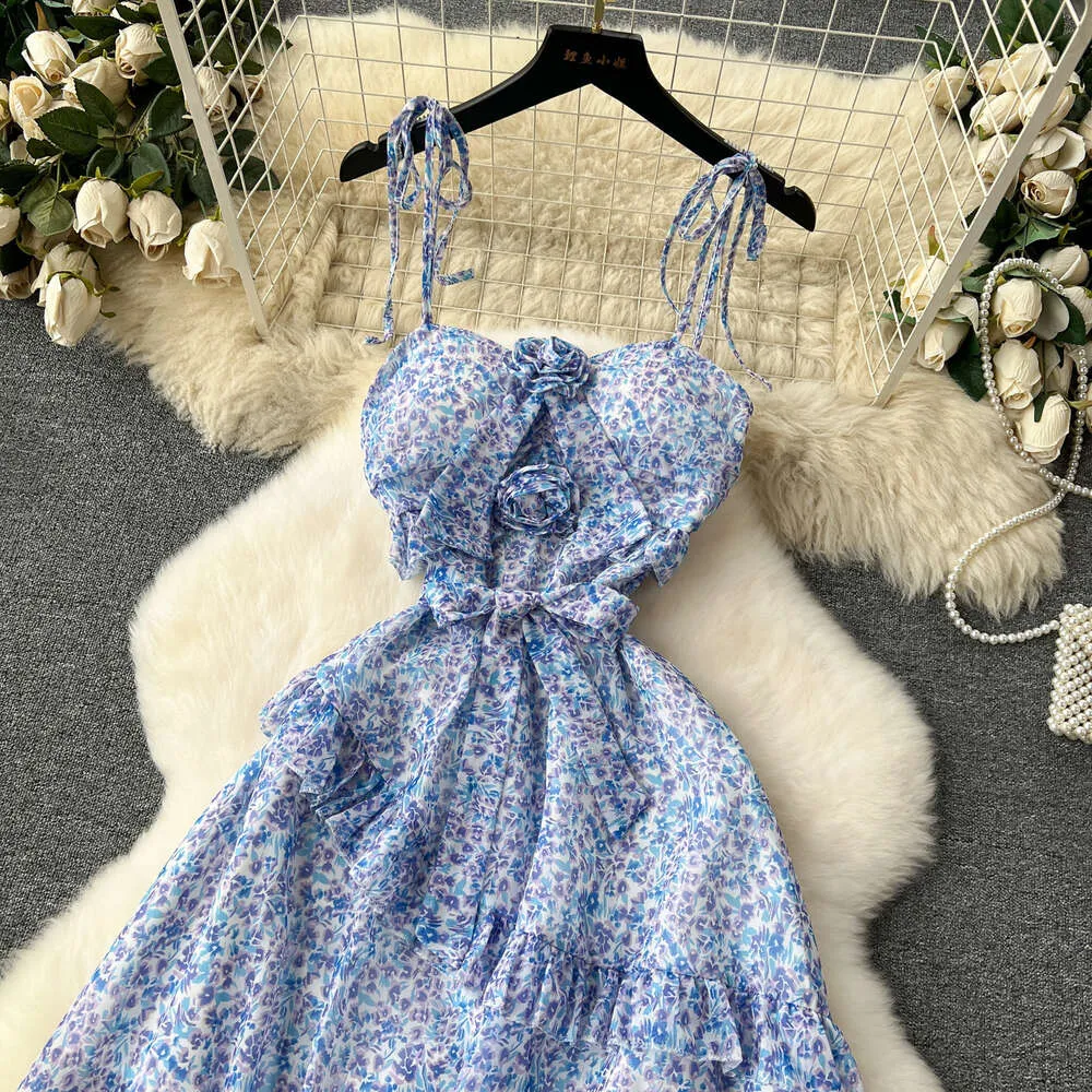 blue preppy dress Women's Light Blue Smocked Tiered Short Puff Sleeve Maxi Dress main image 1