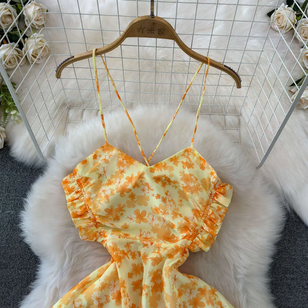 yellow long beach dress Farm Rio Knotted-strap Ruffled Maxi Dress main image 1