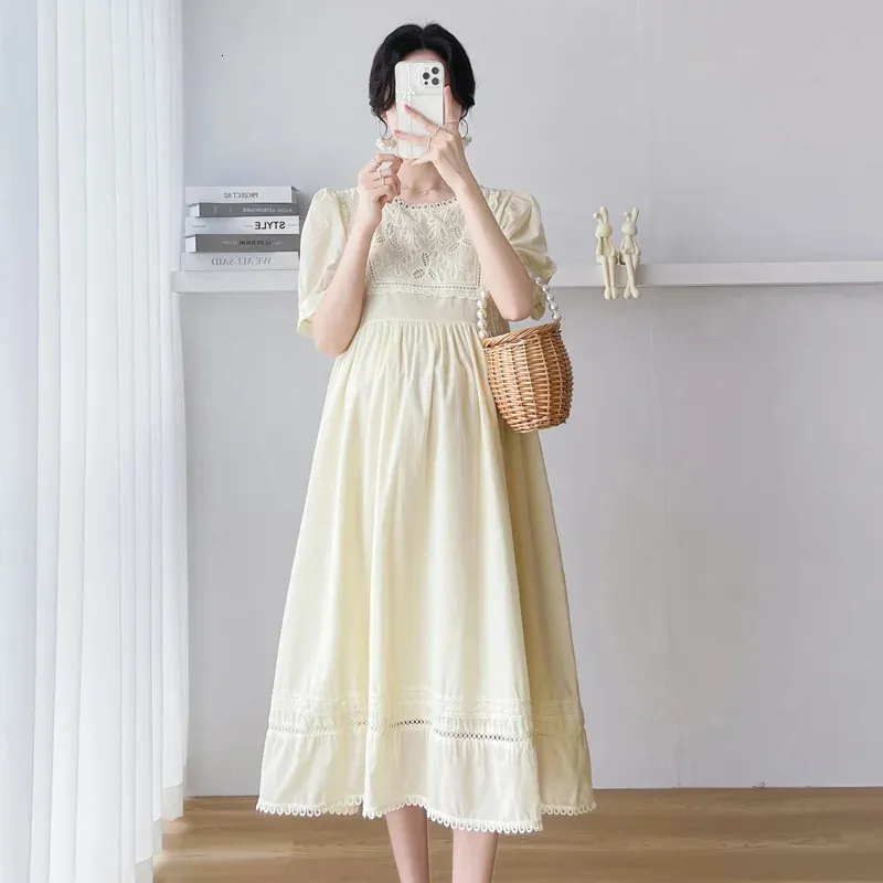 Korean Style Summer Embroidery Lace-Up Back Lace Fabric Maternity Dress  Short Sleeve A-Line from Dhgate Maternity Dresses - price 28.02