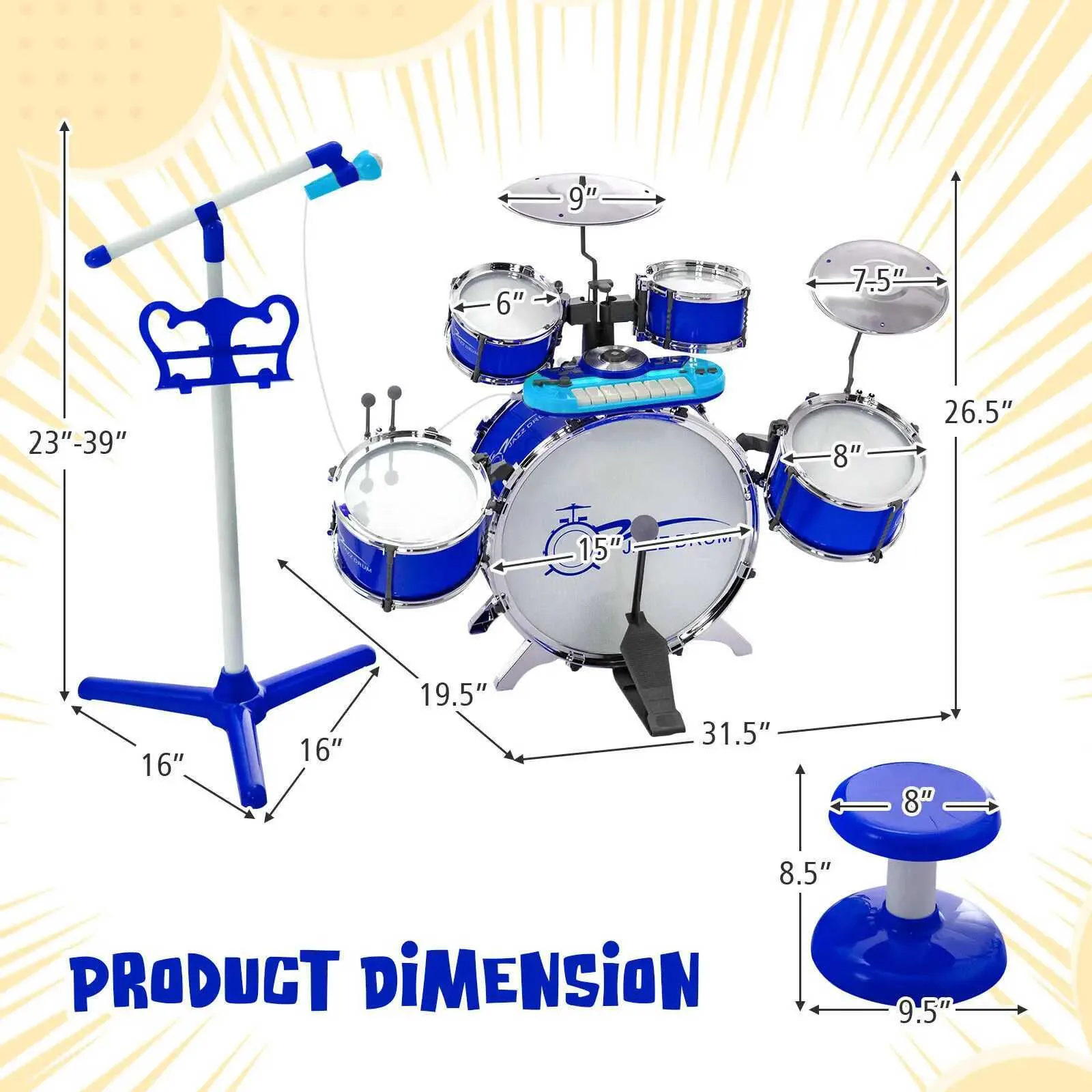 Babyjoy Jazz Drum Set With Keyboard, Cymbal, And From Xpreal