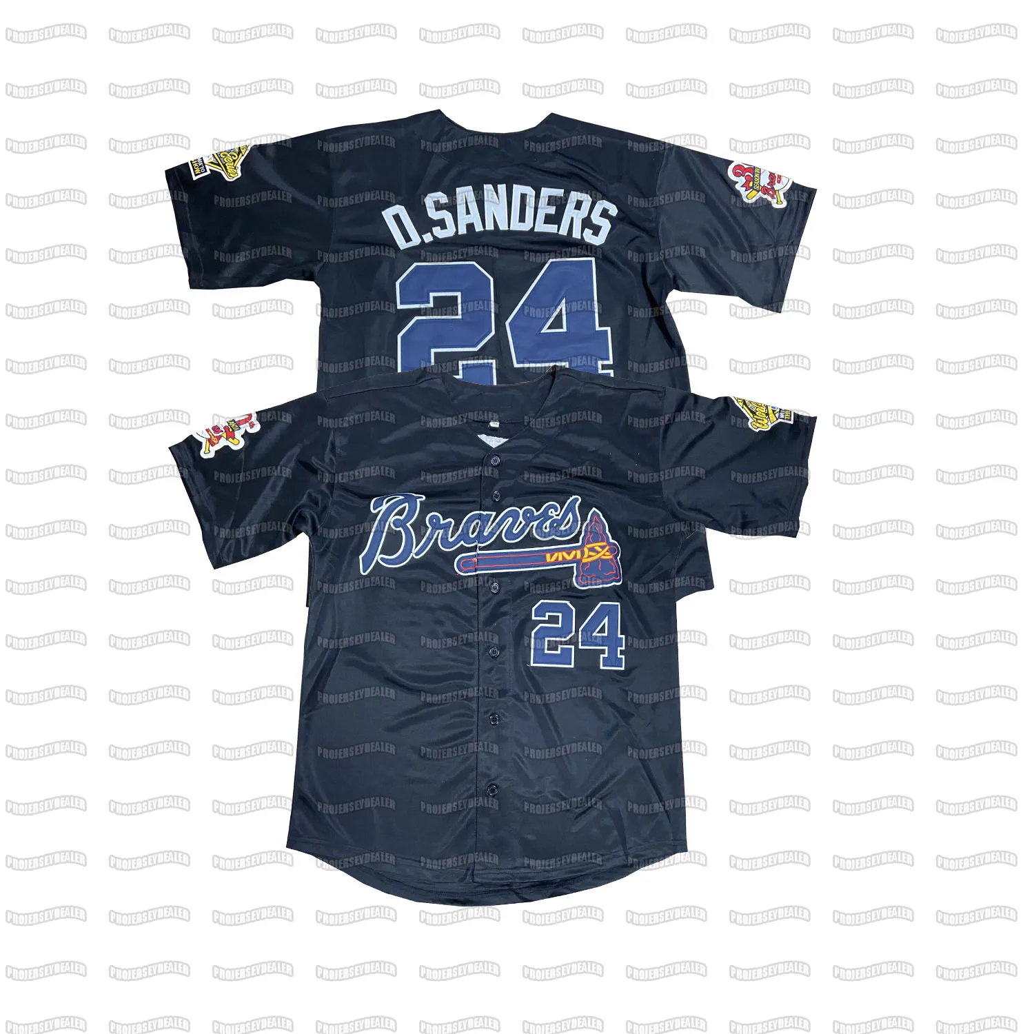 24 Deion sanders DUAL PATCH Braves Baseball Jersey Altanta 1995 Wrold Series Custom Jerseys All Stitched Black Red White Grey