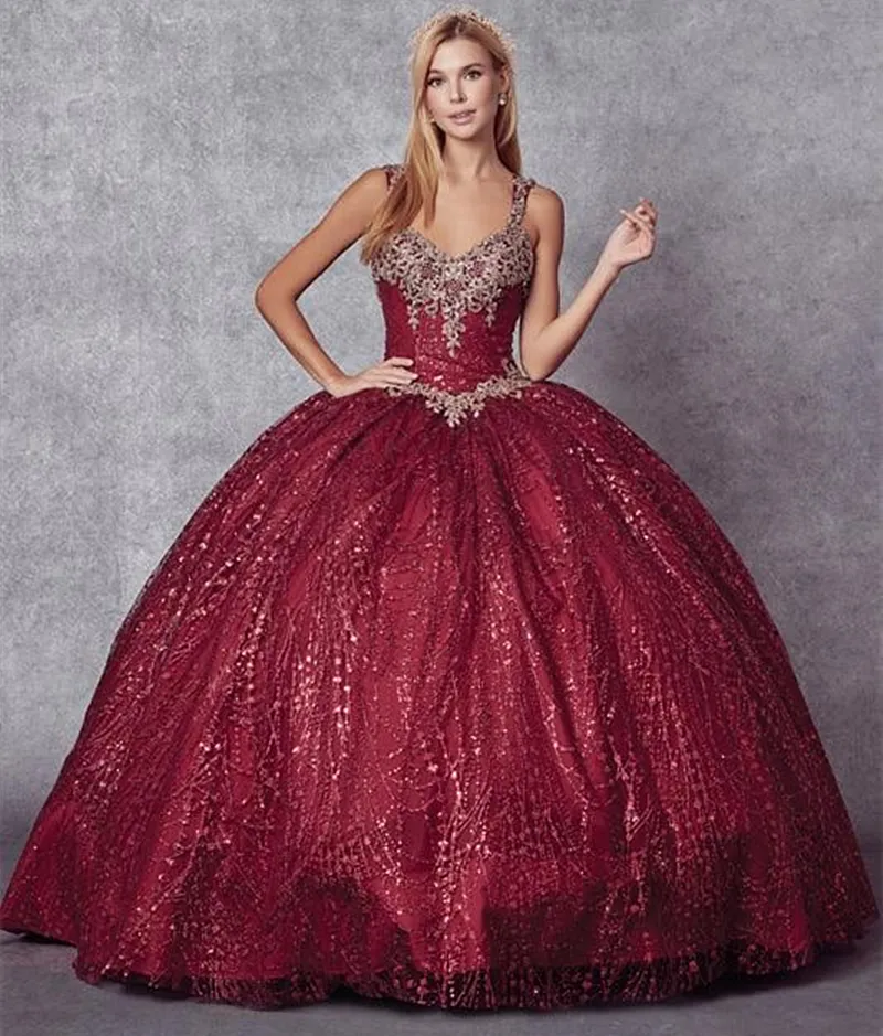 Sparkle Burgundy Sequined Quinceanera Dress Floor-Length Ball Gown with  Lace-Up Back and Appliqus from Dhgate Quinceanera Dresses - price 201.8