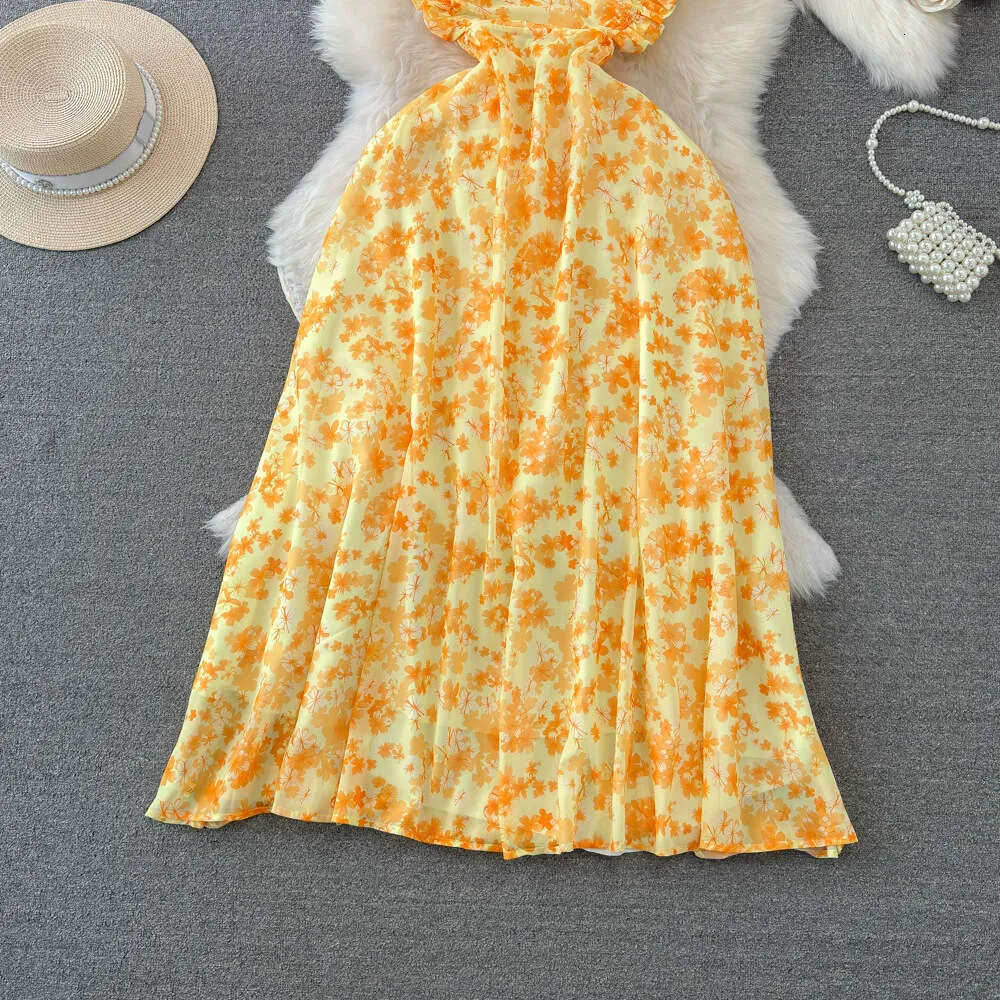 Yellow floral strapless long beach dress with waist tightening and backless  A-line design from Dhgate Basic & Casual Dresses - price 36.69