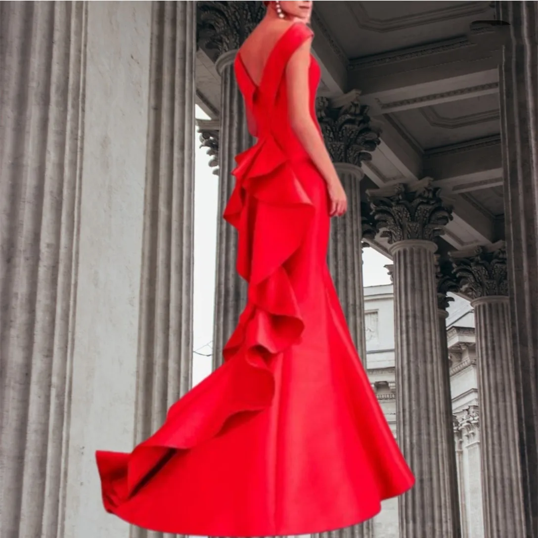 lazada formal dress Red Evening Gowns Bateau Neck Gown Kaixin002 Boat Neck Floral Lace Contrast Chiffon cyberoutlet24