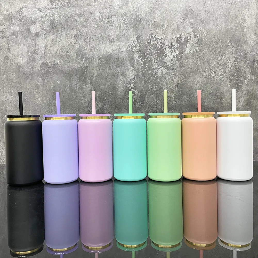 16oz Vacuum Insulated Stainless Steel Coffee Mug with Colored Powder Coated  Gold Finish and Clear Plastic Straw from Dhgate Mugs - price 5.18