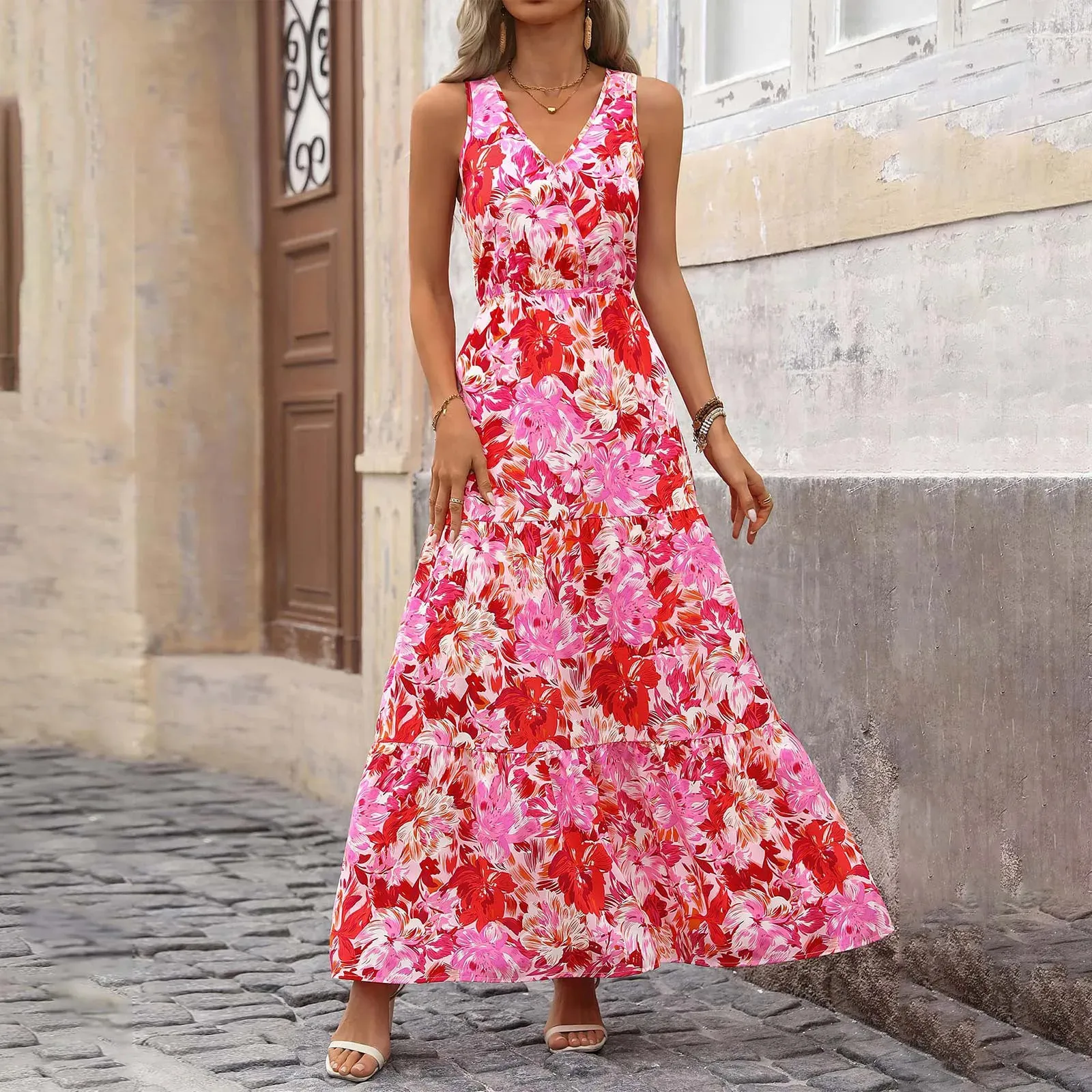 knee length dresses for ladies Women's Summer Solid Color Round Neck Sleeveless Long Casual Dress, Minimalist Maxi Dress Purple / Xs main image 1