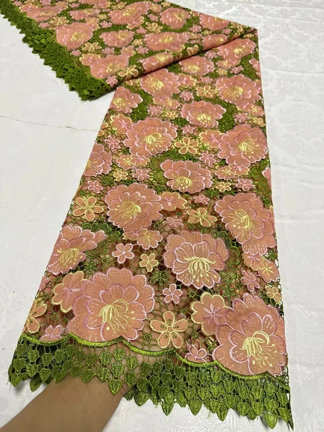 Green Nigerian Guipure Cord Lace Fabric with Knitted Crystals Water Soluble  for African Dress Sewing JL380 from Dhgate Fabric - price 167.84