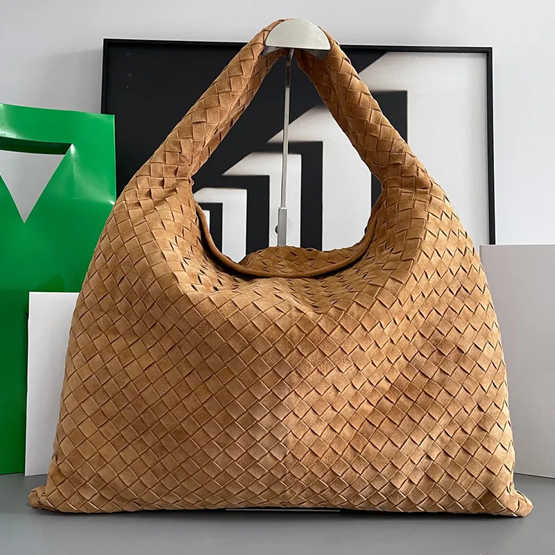 Designer Bag Olive Green Brown Suede Tote Large Hop Shoulder Bags Intrecciato Woven Calfskin Leather Internal Zippered Pocket Flap Closure Secured