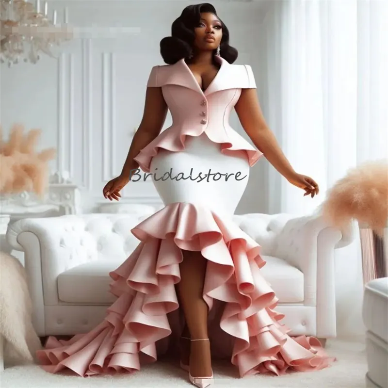 Elegant Mermaid Fishtail asymmetrical Formal dress in Fairy Pink and White for Aso Ebi 2024 - Perfect for Medieval Princesses, Birthdays, and Formal Elegant Mermaid Fishtail asymmetrical Formal dress in Fairy Pink and White for Aso Ebi 2024 - Perfect for Medieval Princesses, Birthdays, and Formal