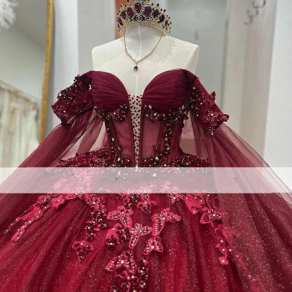 blue dress for baby girl Luxurious Burgundy One Shoulder Sequin Tulle Beaded Mermaid Long Party –  Simplepromdress main image 0
