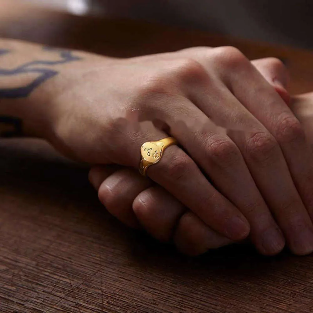 Pinky Signet Ring in Stainless Steel with Cubic Zirconia Celestial