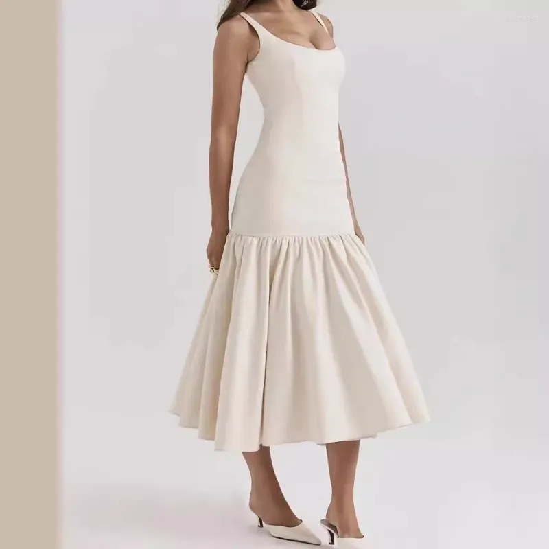 Chic Sleeveless Evening Maxi midi wedding guest dress with Pleated Ruffles and Hemline - Perfect for Summer Parties and Casual Occasions Chic Sleeveless Evening Maxi midi wedding guest dress with Pleated Ruffles and Hemline - Perfect for Summer Parties and Casual Occasions