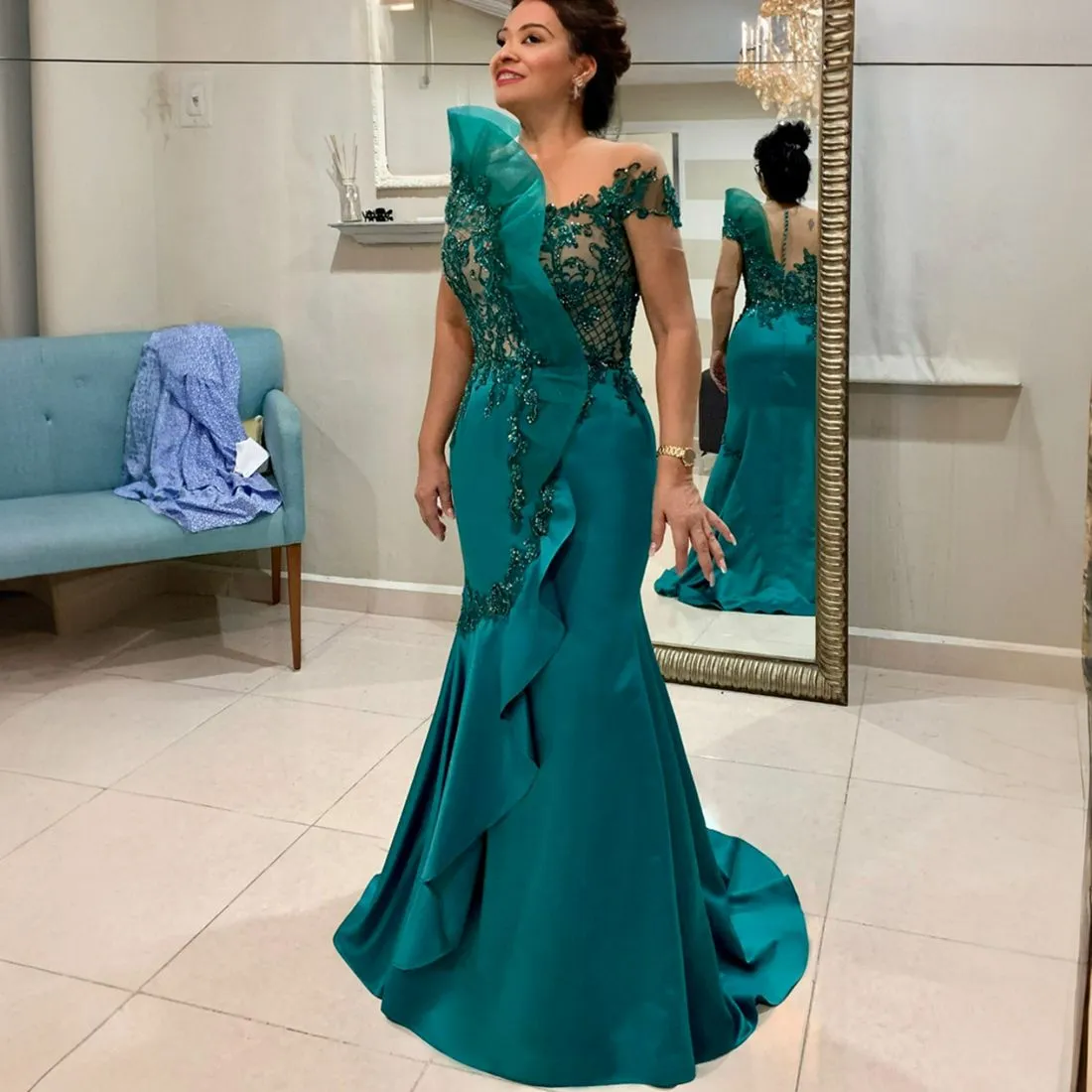 hunter green mother of the bride dress Forest Green Mother of The Bride Dress with Wrap,Chiffon Long Mother of The Bride Dress,MD00056, US18W / Royal Blue